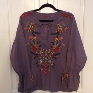 Johnny Was long sleeve embroidered top